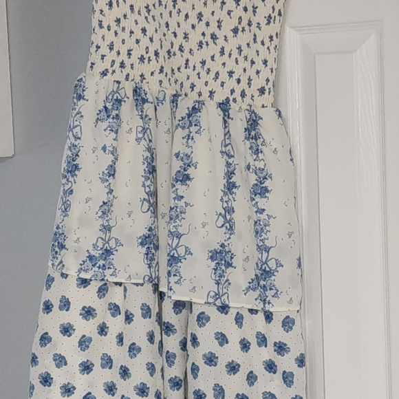 Crystal Doll White and Blue Floral Tiered Sundress Easter Spring Summer - Picture 6 of 7